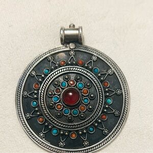 Silver and Carnelian and Turquoise Pendant